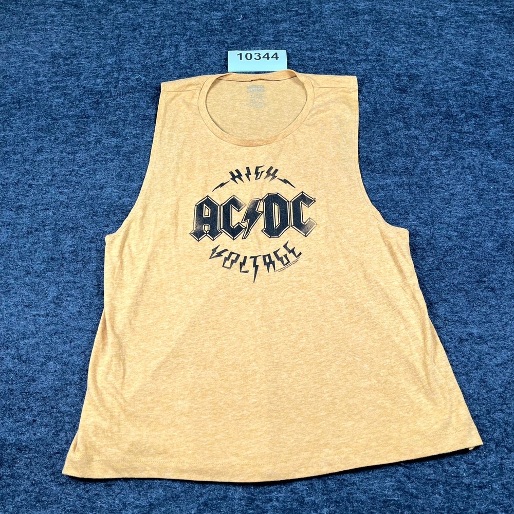 American Classics Tank Top Womens XL Yellow AC/DC Rock Band Graphic Print